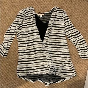 Black and white wrap shirt with a black camisole